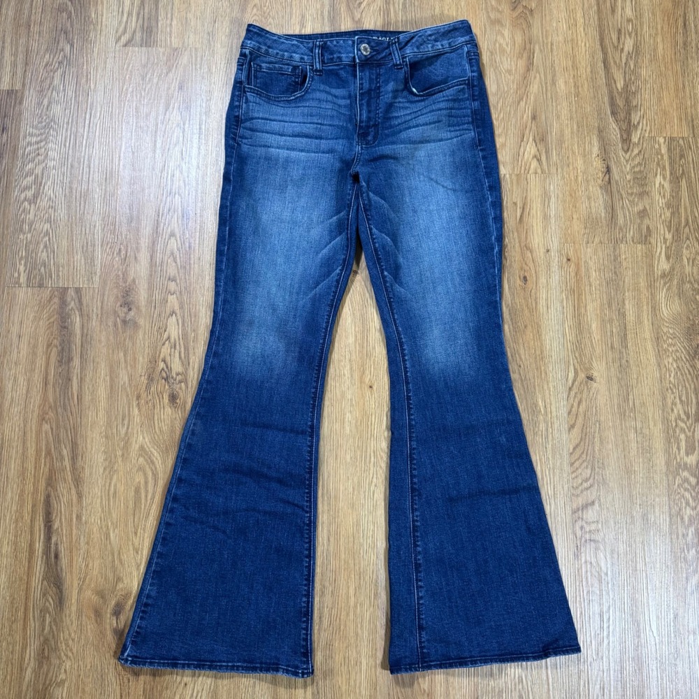 2013 American Eagle Hi-Rise Artist Super Stretch Flare Jeans Med Wash 12 Regular